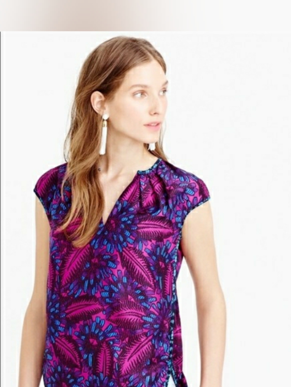 J. Crew Midnight Floral Cocoon Silk Purple and Blue Cap Sleeve Top Size 12 NWT